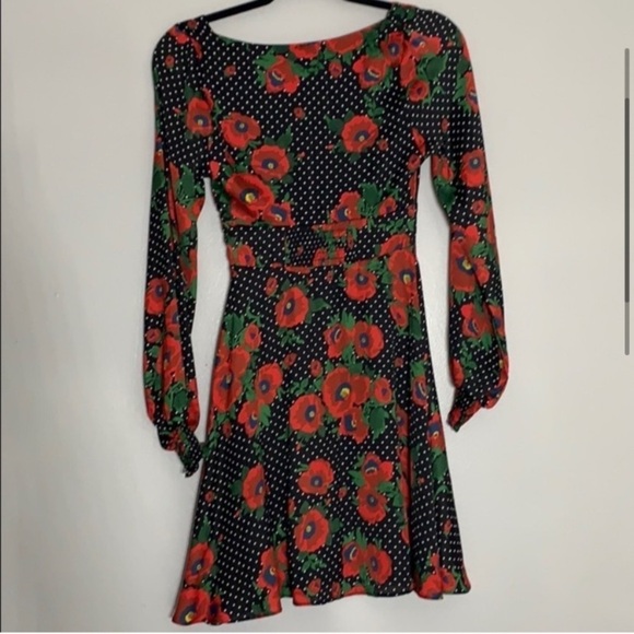 Free People Rouched Love FLORAL red Ruffle mini long sleeve dress - Picture 5 of 10